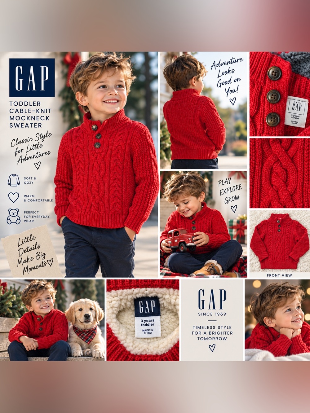Baby GAP Red Toddler Cable-Knit Mockneck Sweater 3T
